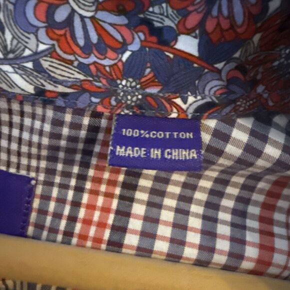 Tallia Men Button Up Shirt L 16.5 Plaid Floral Long Sleeve Colorful Spring Corp - Picture 10 of 11